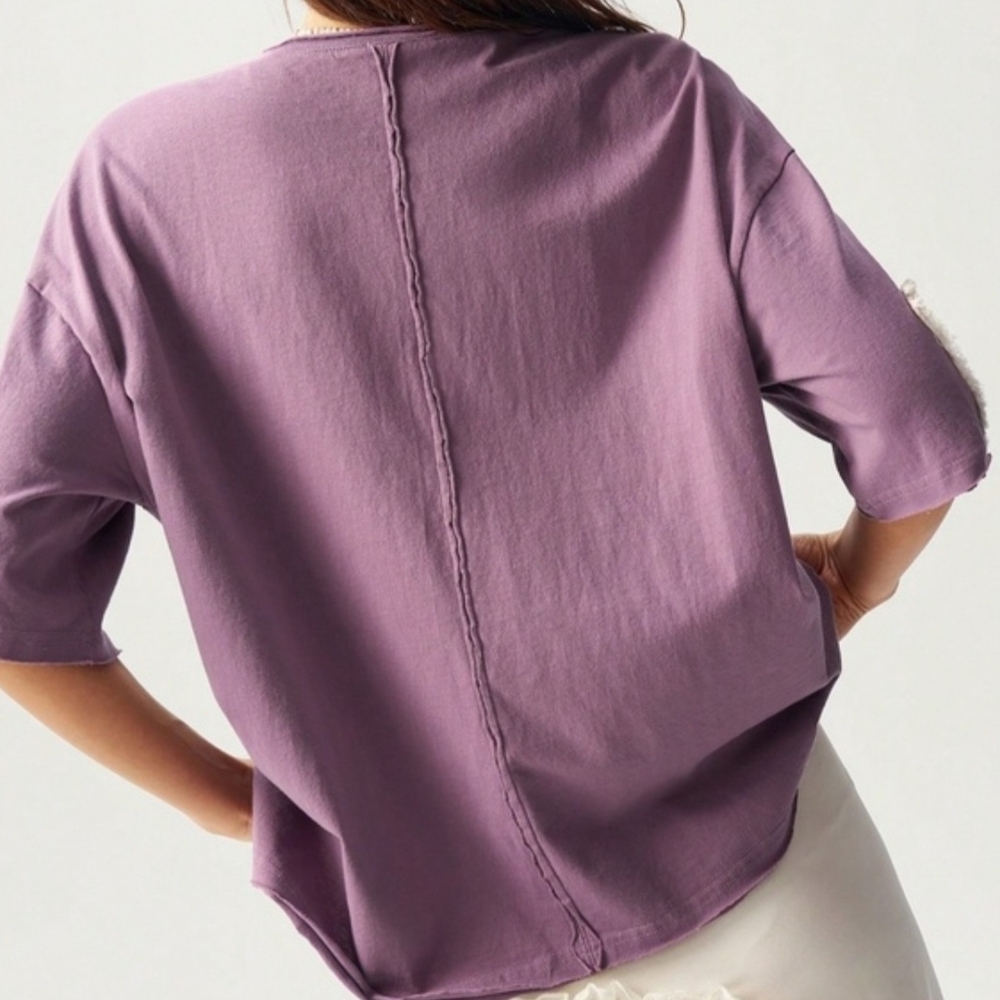 NWOT BellanBlue Oversized Small Purple Top with Blue and Cream Heart Patchwork - Picture 3 of 10